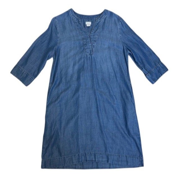 Chico's Women's Denim Dress‎ Size 1 (8/10) 3/4 Sleeve V-Neck Casual - Picture 1 of 15
